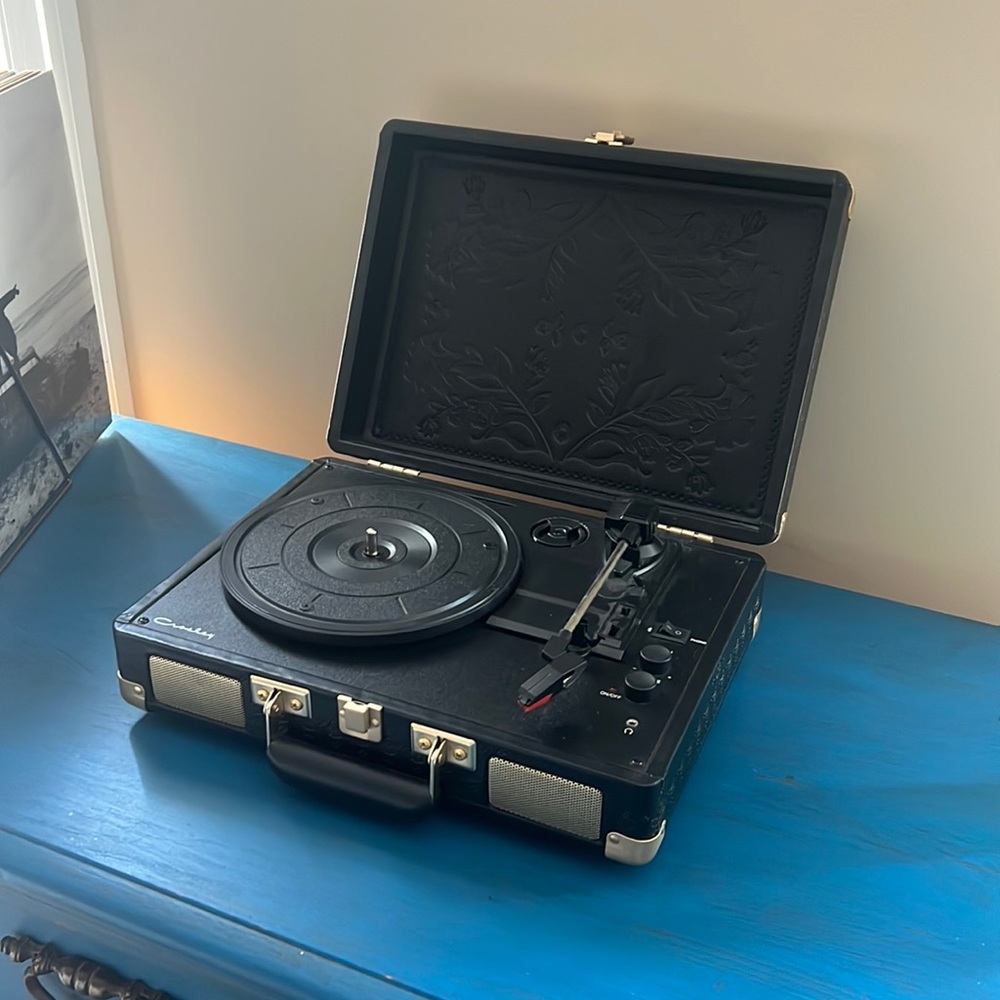 Crosley Suitcase Record Player with Gothic Floral Accent